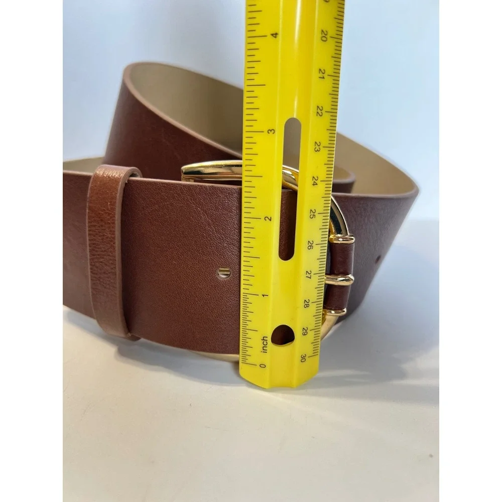 Banana Republic Womens Wide Brown Leather Waist Belt Gold Buckle Size Medium 32